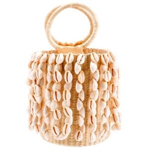Sensi Studio Conch Shell Woven Straw Bucket Basket NEW